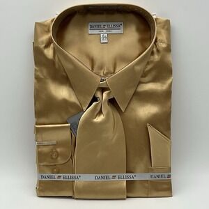 Daniel Ellissa Taupe Men Dress Shirt With Tie 18.5 34/35 NWT